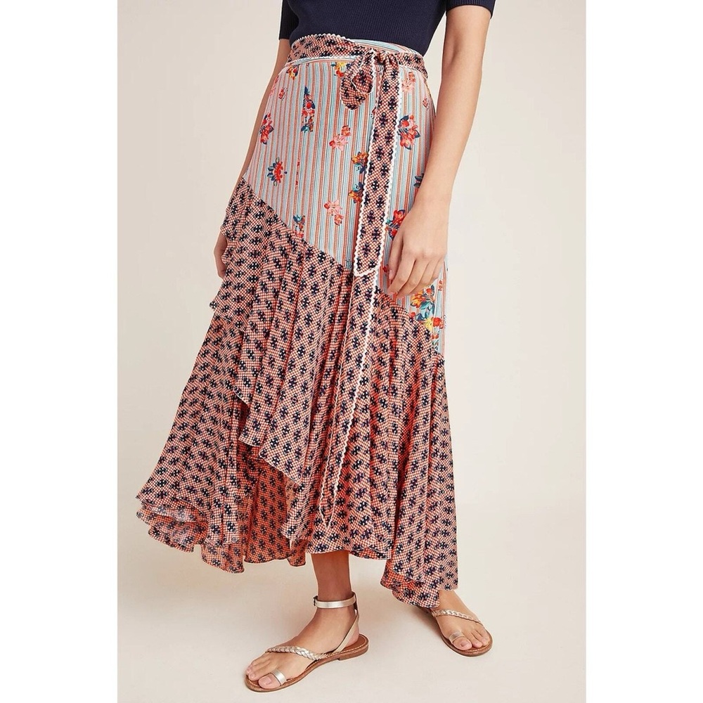 Anthropologie Pink Multi-Pattern Maxi Skirt